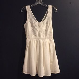 American Eagle Fit and Flare Cream Cotton Eyelet Dress